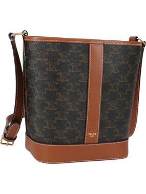 CELINE Triomphe Small Bucket Shoulder Bag PVC Leather Black Gold